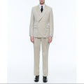 Herringbone Wool Double Breasted Suit - Beige - Herringbone Pattern