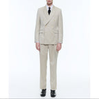 Herringbone Wool Double Breasted Suit - Beige - Herringbone Pattern