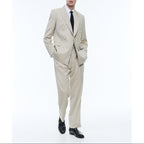 Herringbone Wool Double Breasted Suit - Beige - Herringbone Pattern