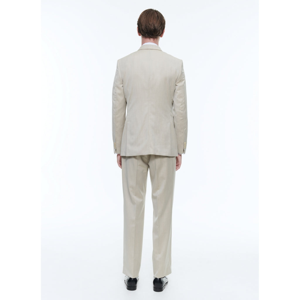 Herringbone Wool Double Breasted Suit - Beige - Herringbone Pattern