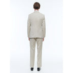 Herringbone Wool Double Breasted Suit - Beige - Herringbone Pattern