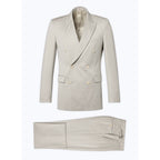 Herringbone Wool Double Breasted Suit - Beige - Herringbone Pattern