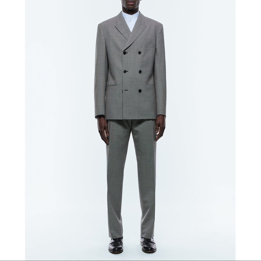 Wool Serge Double Breasted Suit - Gray - Houndstooth Pattern