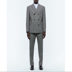 Wool Serge Double Breasted Suit - Gray - Houndstooth Pattern