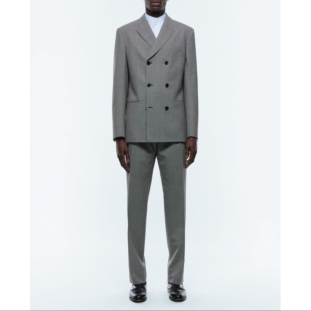 Wool Serge Double Breasted Suit - Gray - Houndstooth Pattern
