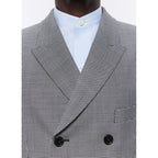 Wool Serge Double Breasted Suit - Gray - Houndstooth Pattern