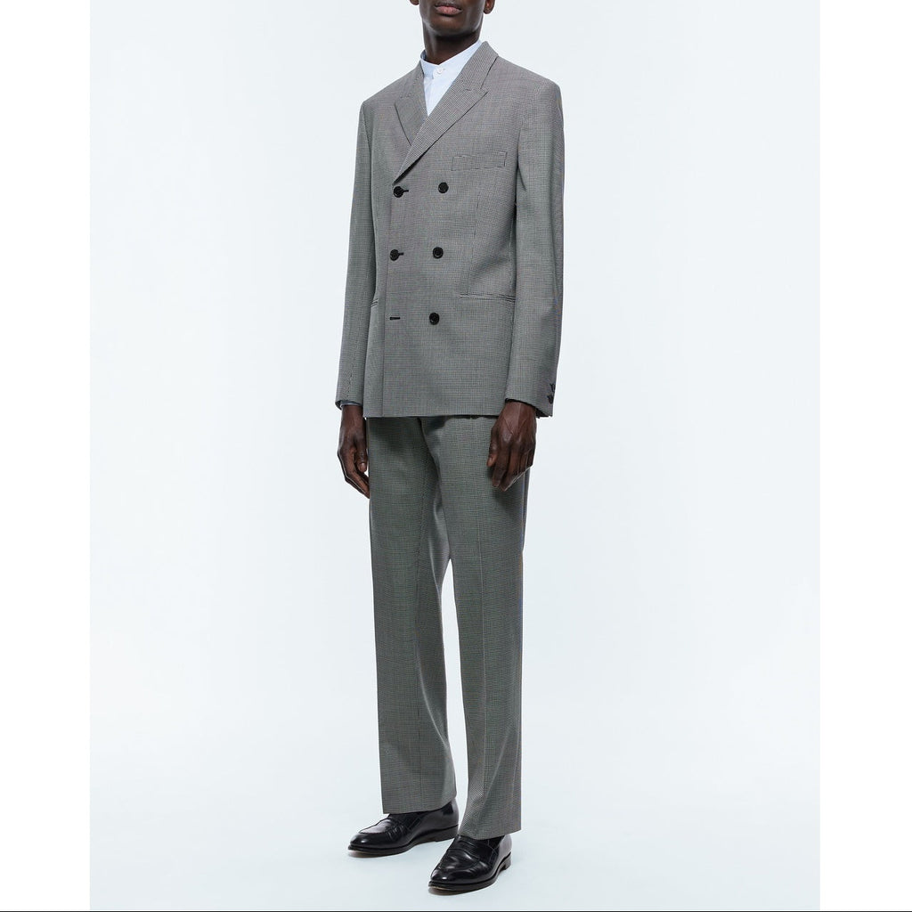Wool Serge Double Breasted Suit - Gray - Houndstooth Pattern