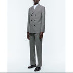 Wool Serge Double Breasted Suit - Gray - Houndstooth Pattern