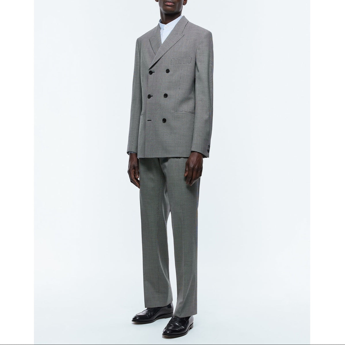Wool Serge Double Breasted Suit - Gray - Houndstooth Pattern