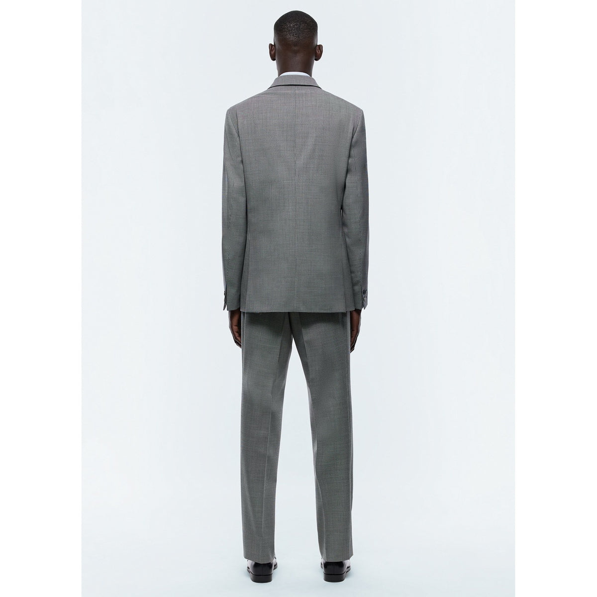 Wool Serge Double Breasted Suit - Gray - Houndstooth Pattern