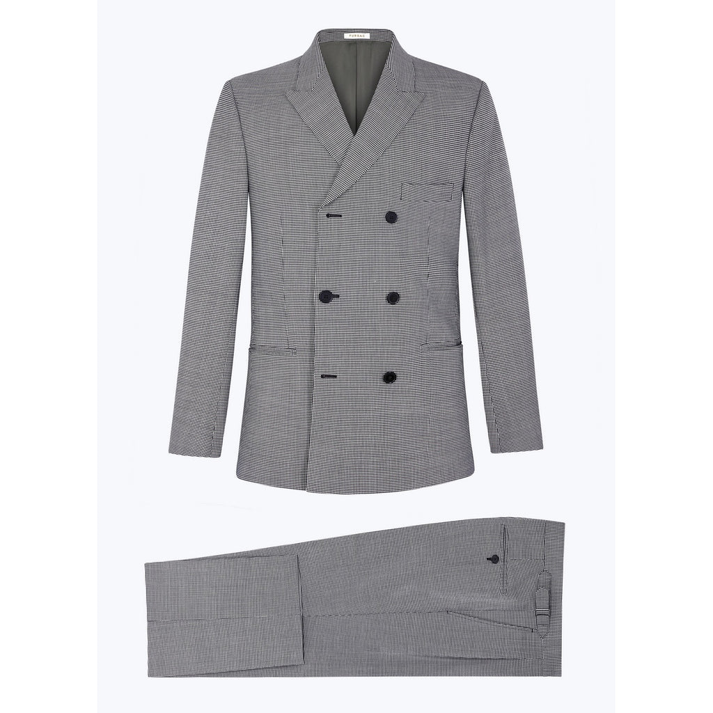 Wool Serge Double Breasted Suit - Gray - Houndstooth Pattern