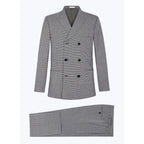 Wool Serge Double Breasted Suit - Gray - Houndstooth Pattern