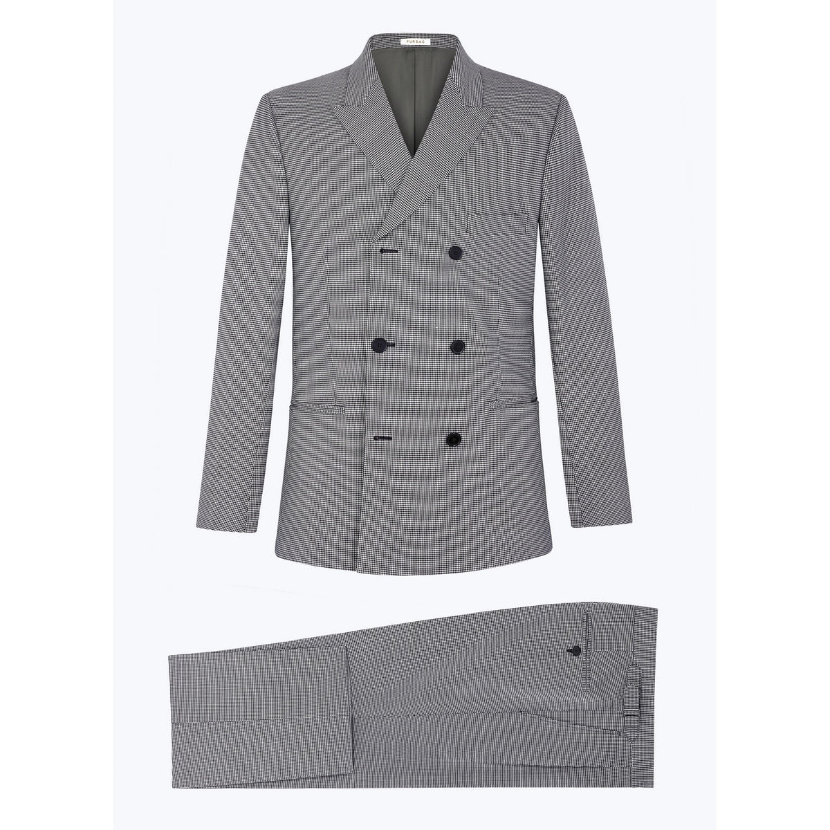 Wool Serge Double Breasted Suit - Gray - Houndstooth Pattern