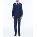 Straight Linen And Wool Suit - Medium Blue