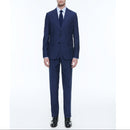 Traje recto de lino y lana - Azul Medio