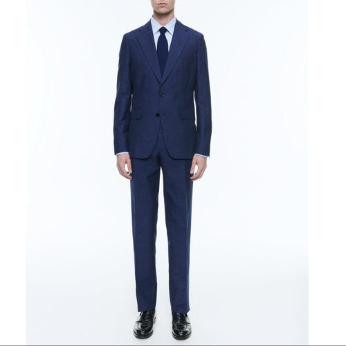 Costume Droit En Lin Et Laine - Bleu Moyen