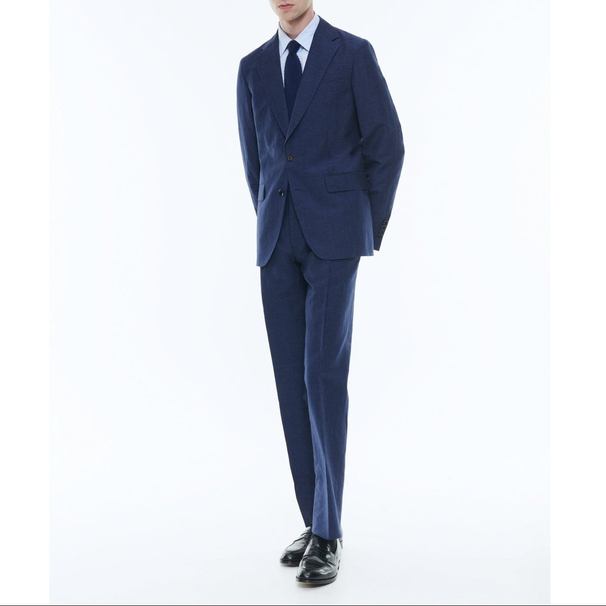 Straight Linen And Wool Suit - Medium Blue