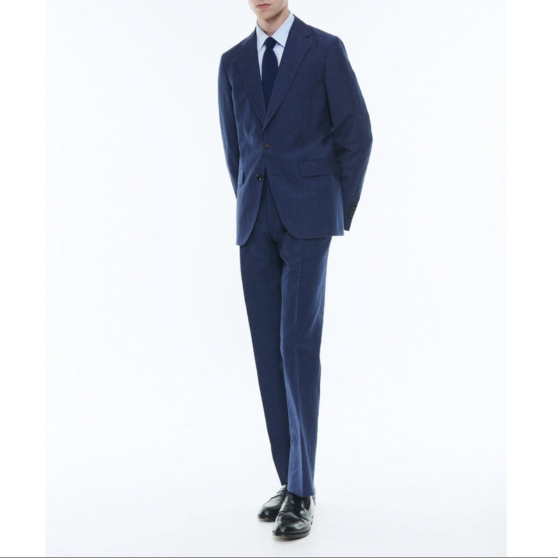 Traje recto de lino y lana - Azul Medio