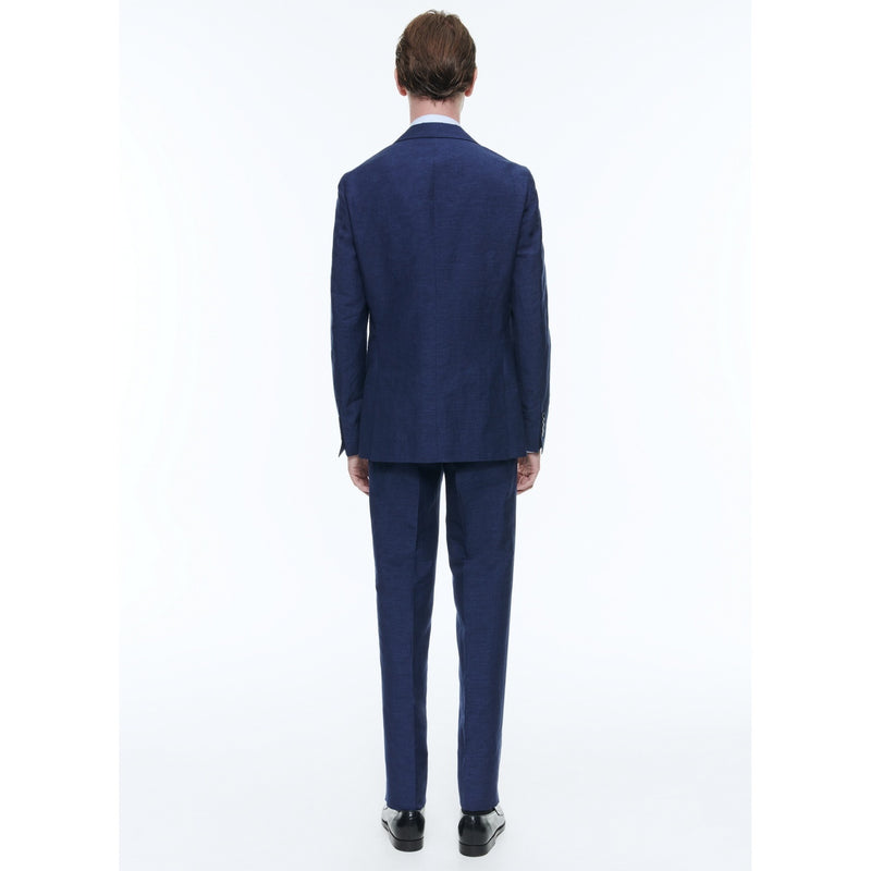 Costume Droit En Lin Et Laine - Bleu Moyen