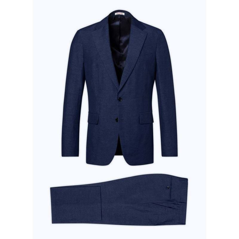 Costume Droit En Lin Et Laine - Bleu Moyen