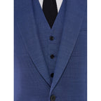 Costume 3 Pièces Ajusté En Laine - Bleu