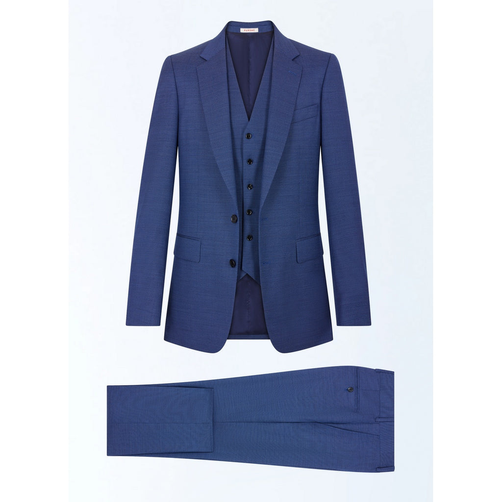 Costume 3 Pièces Ajusté En Laine - Bleu
