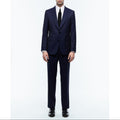 Certified Wool Fitted Suit - Navy Blue - Fine Tone-On-Tone Stripes