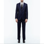 Certified Wool Fitted Suit - Navy Blue - Fine Tone-On-Tone Stripes