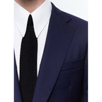 Certified Wool Fitted Suit - Navy Blue - Fine Tone-On-Tone Stripes