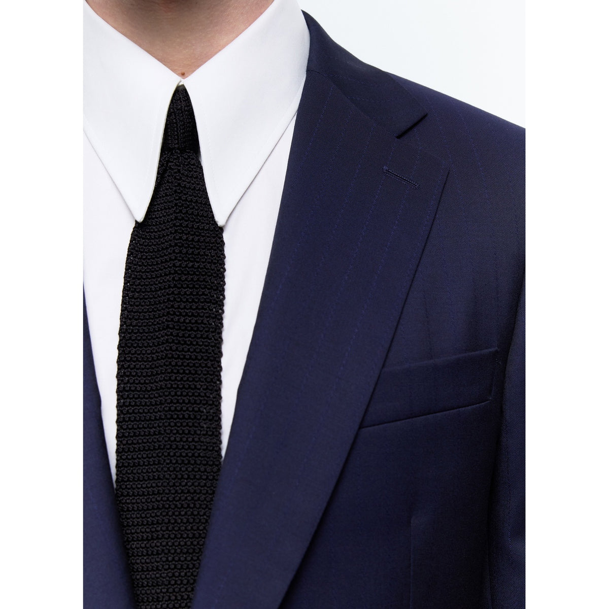 Certified Wool Fitted Suit - Navy Blue - Fine Tone-On-Tone Stripes