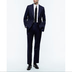 Certified Wool Fitted Suit - Navy Blue - Fine Tone-On-Tone Stripes