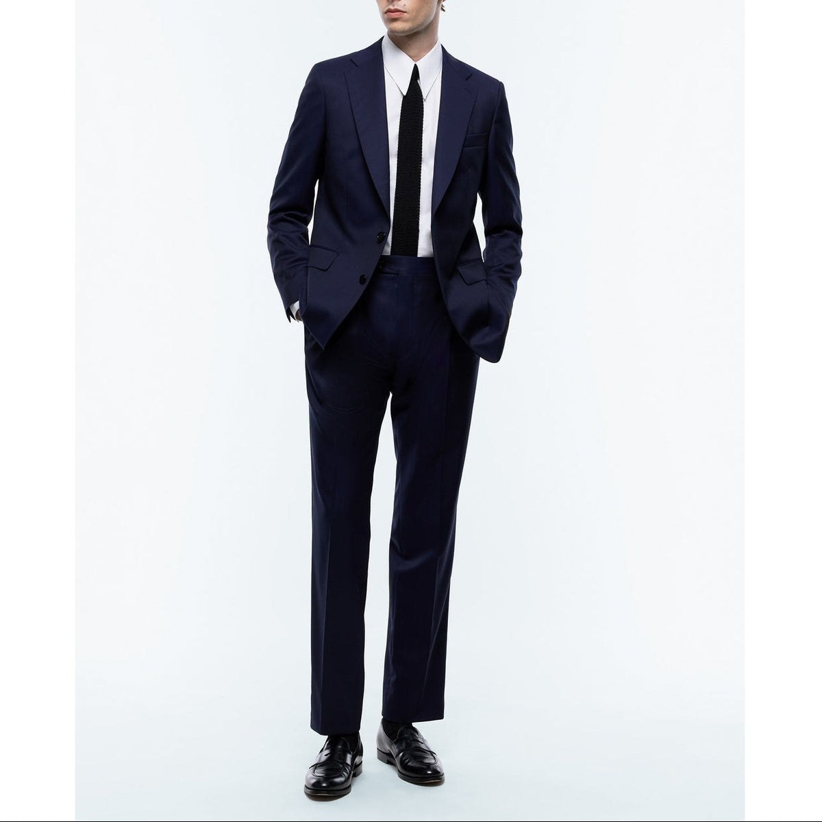 Certified Wool Fitted Suit - Navy Blue - Fine Tone-On-Tone Stripes