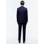 Certified Wool Fitted Suit - Navy Blue - Fine Tone-On-Tone Stripes
