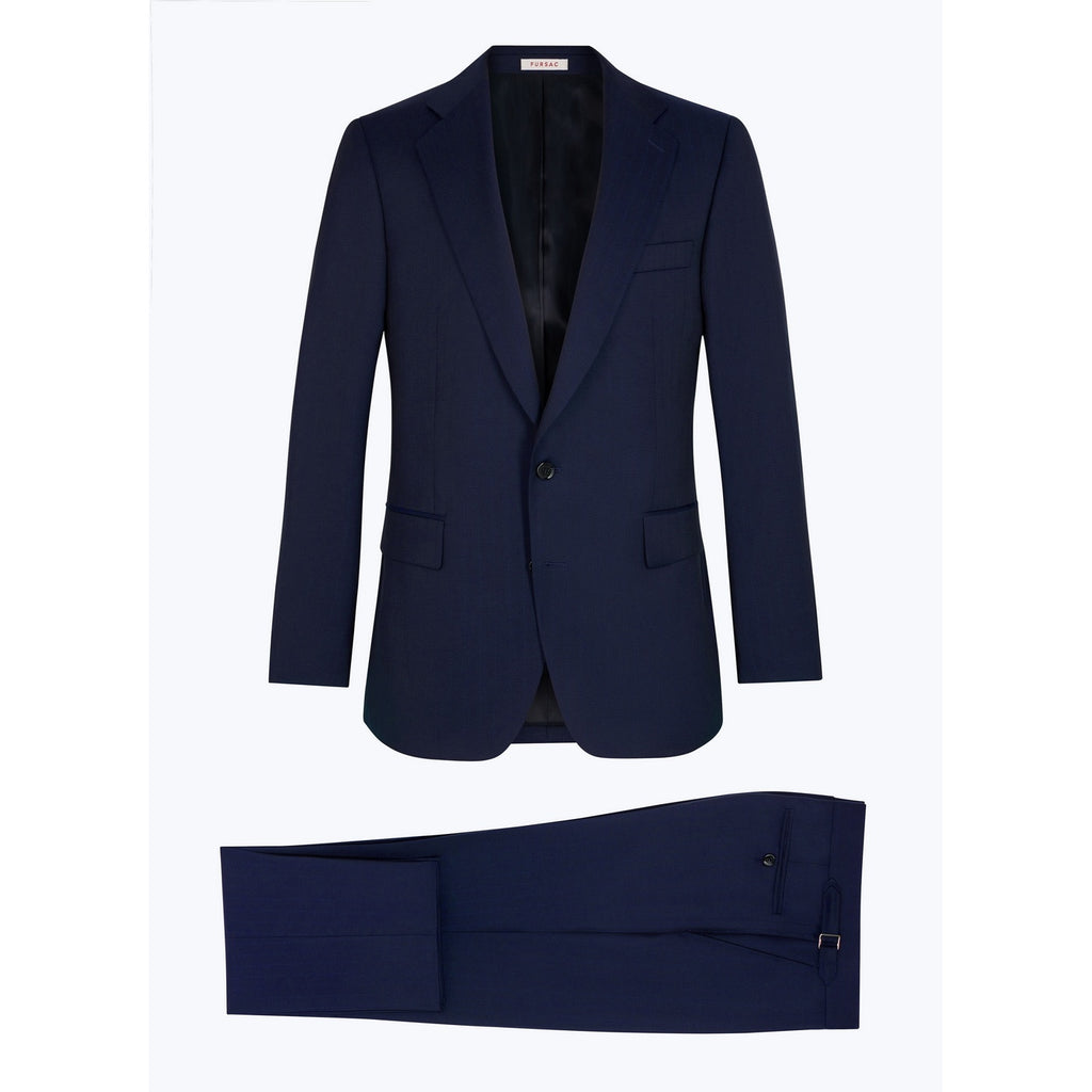 Certified Wool Fitted Suit - Navy Blue - Fine Tone-On-Tone Stripes