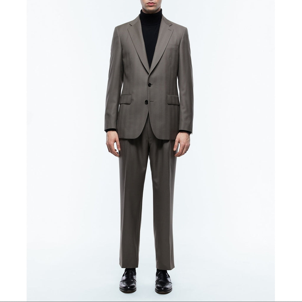 Certified Wool Fitted Suit - Taupe - Herringbone