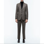 Certified Wool Fitted Suit - Taupe - Herringbone