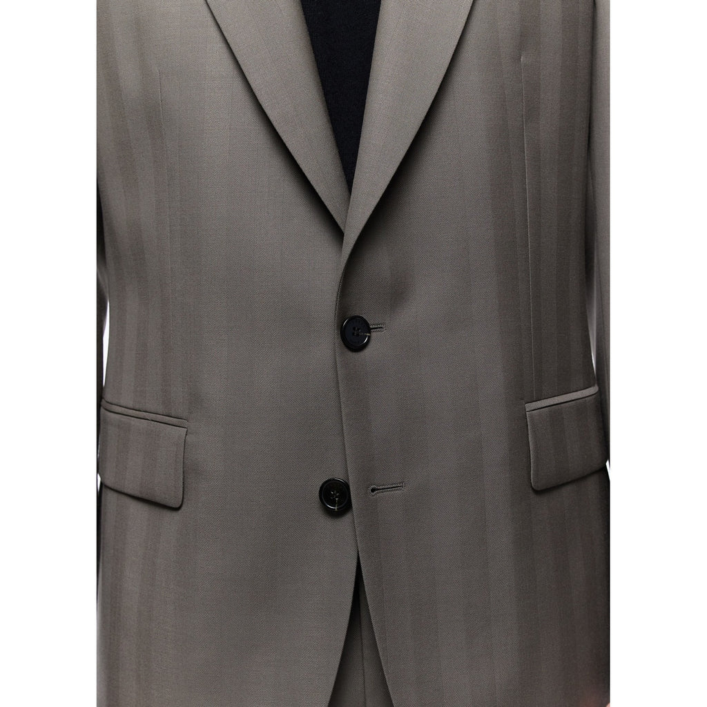 Certified Wool Fitted Suit - Taupe - Herringbone
