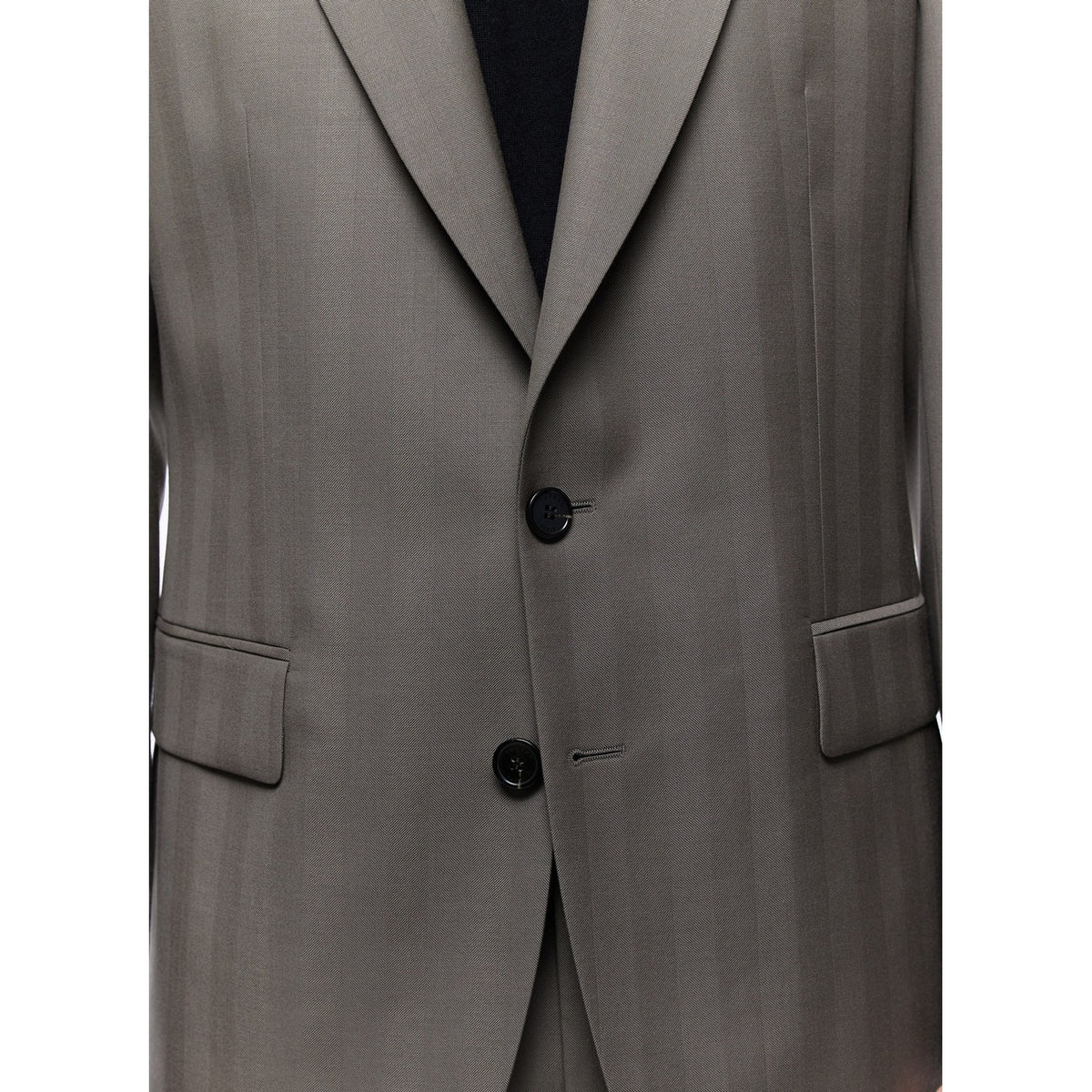 Certified Wool Fitted Suit - Taupe - Herringbone