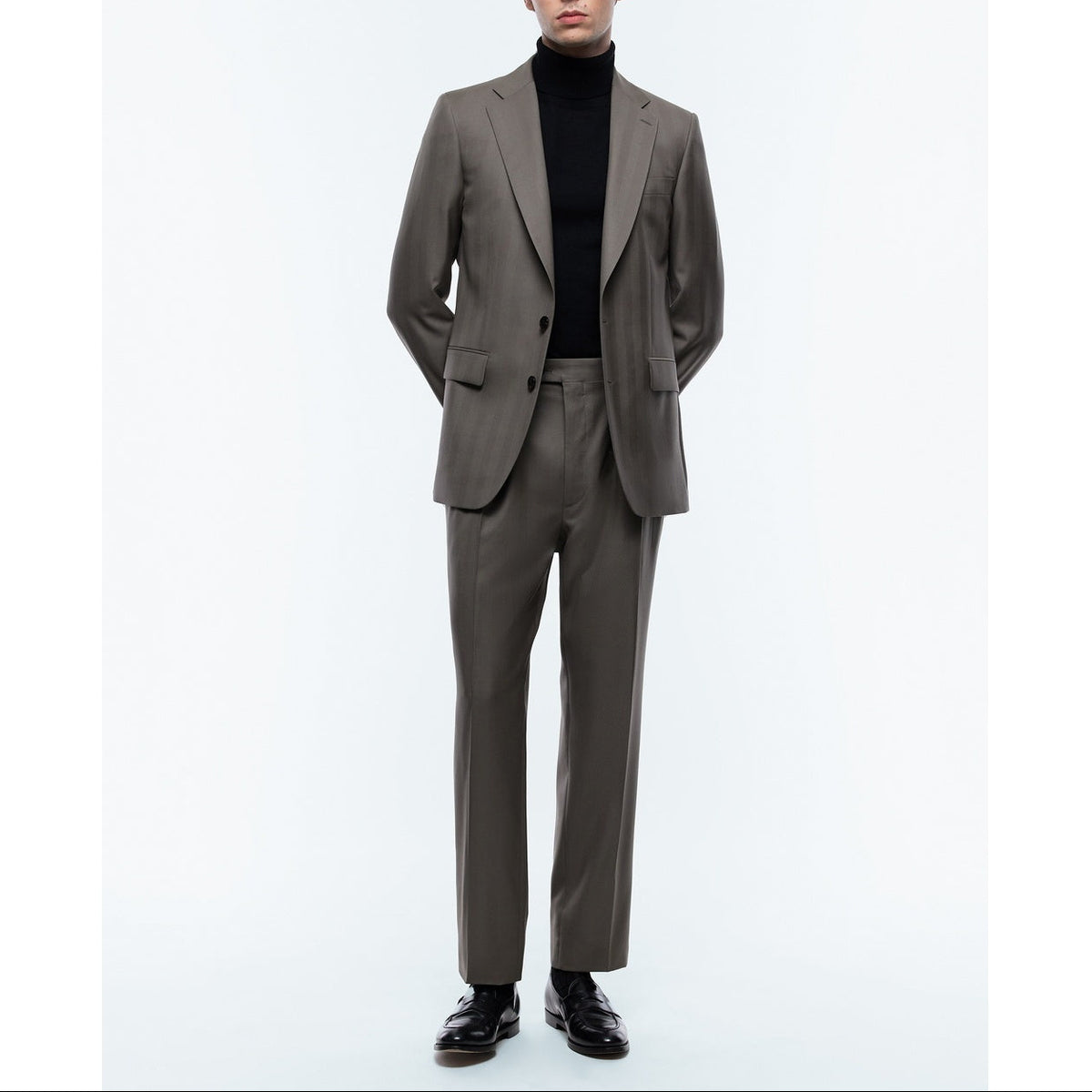 Certified Wool Fitted Suit - Taupe - Herringbone