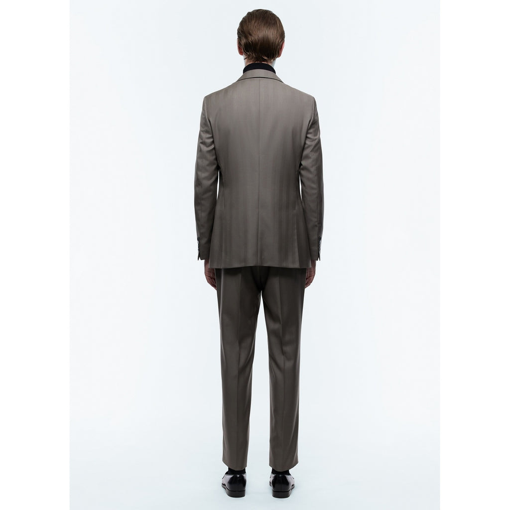 Certified Wool Fitted Suit - Taupe - Herringbone