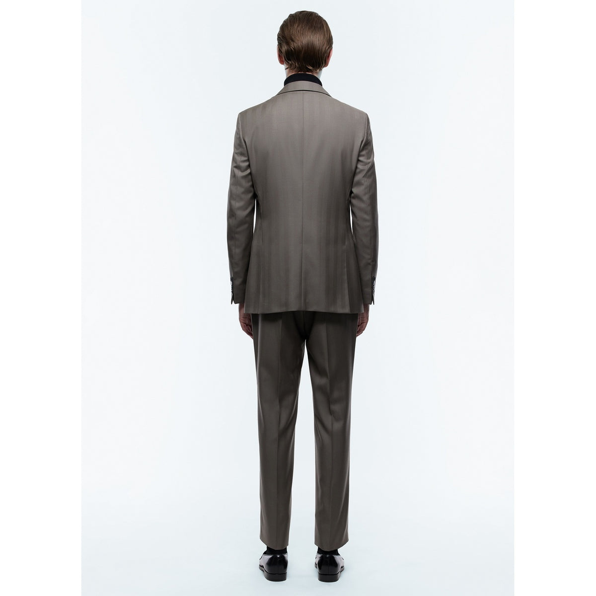 Certified Wool Fitted Suit - Taupe - Herringbone