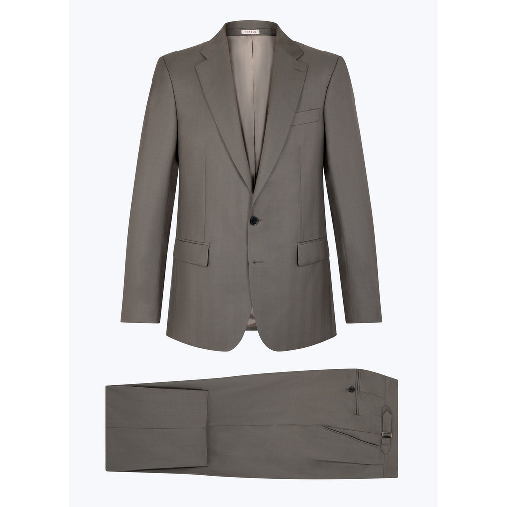 Certified Wool Fitted Suit - Taupe - Herringbone