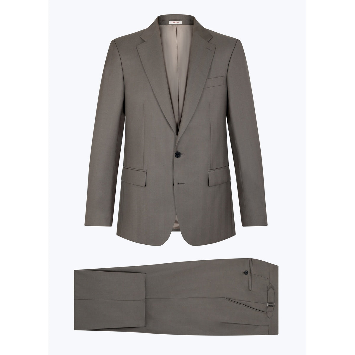 Certified Wool Fitted Suit - Taupe - Herringbone
