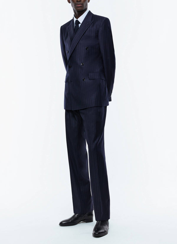 Double-Breasted Striped Flannel Suit - Navy