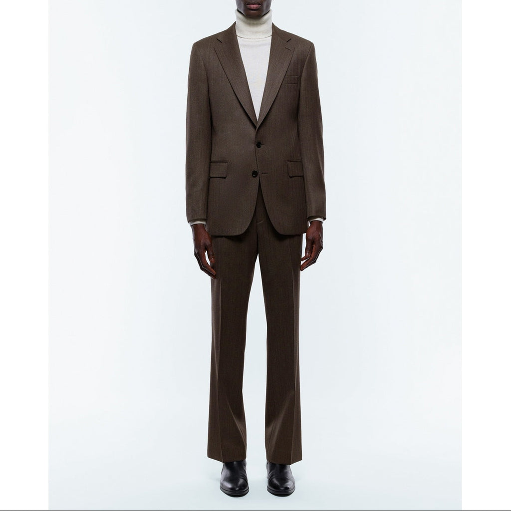 Herringbone Wool Tailored Suit - Taupe - Herringbone