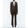 Herringbone Wool Tailored Suit - Taupe - Herringbone