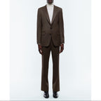Herringbone Wool Tailored Suit - Taupe - Herringbone