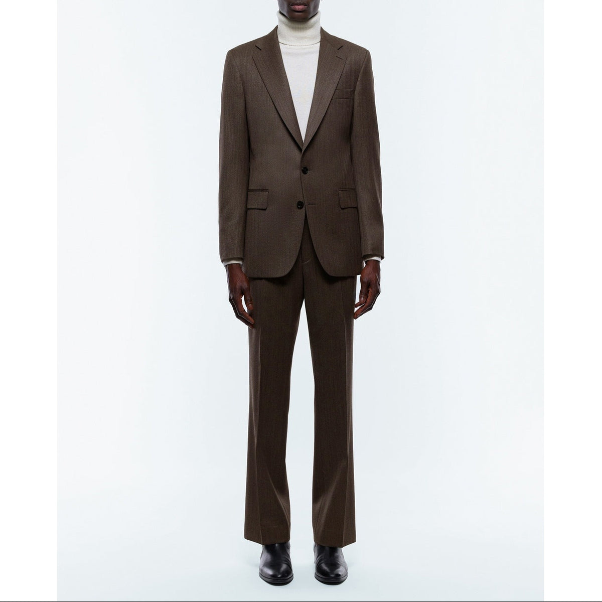 Herringbone Wool Tailored Suit - Taupe - Herringbone