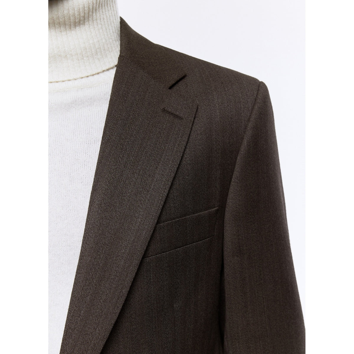 Herringbone Wool Tailored Suit - Taupe - Herringbone