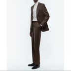 Herringbone Wool Tailored Suit - Taupe - Herringbone